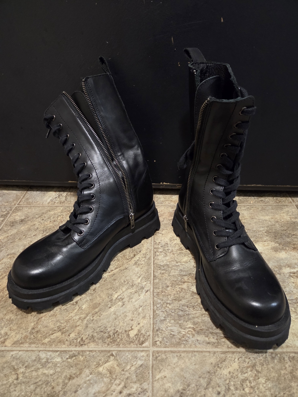 Women's Steeve Madden Black Lace-Up Combat Boots with Side Zipper
